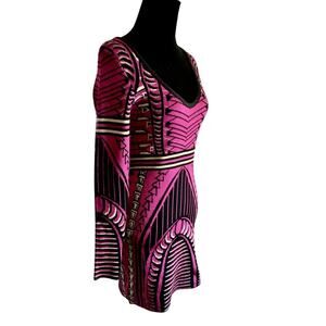 2B BeBe Y2K Geometric Pink Black Gold Bodycon Dress Medium